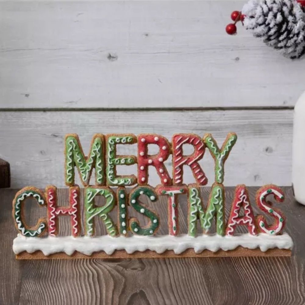 Merry Christmas Gingerbread Decor Festive Merry Christmas Sign - Red and Green